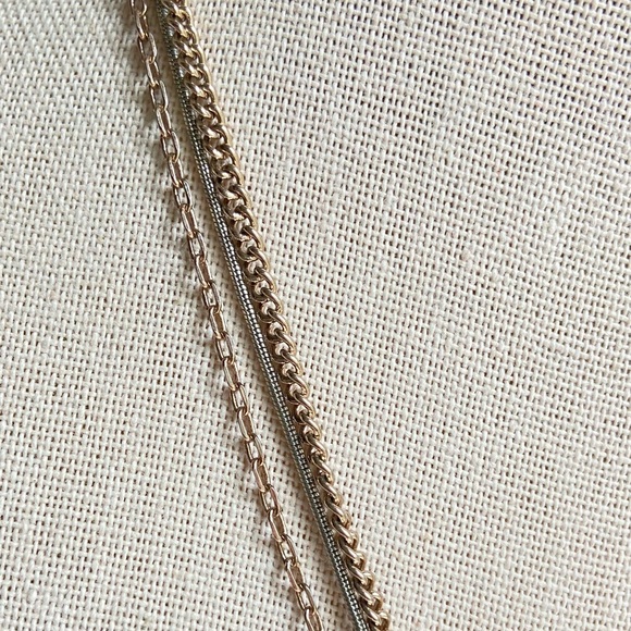 White House Black Market two tone triple chain mother of pearl tassel necklace - Picture 6 of 10